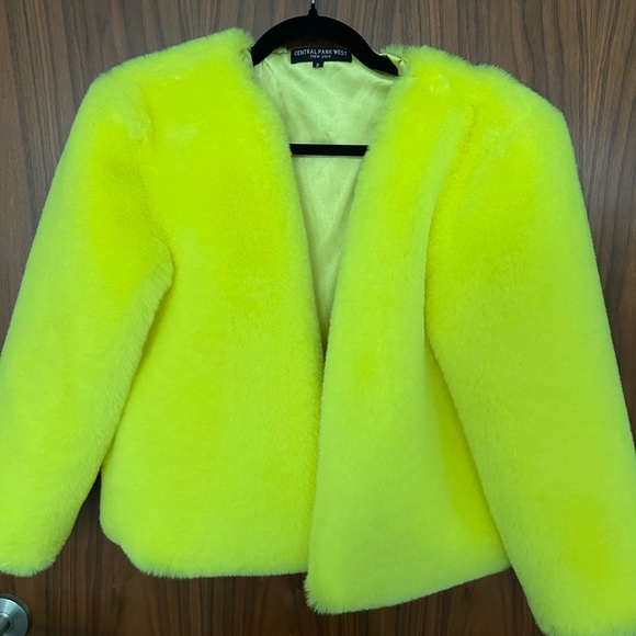 Central Park West Neon Yellow Faux Fur Jacket - Picture 3 of 5